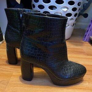 Croc Embossed Platform Heeled Boots